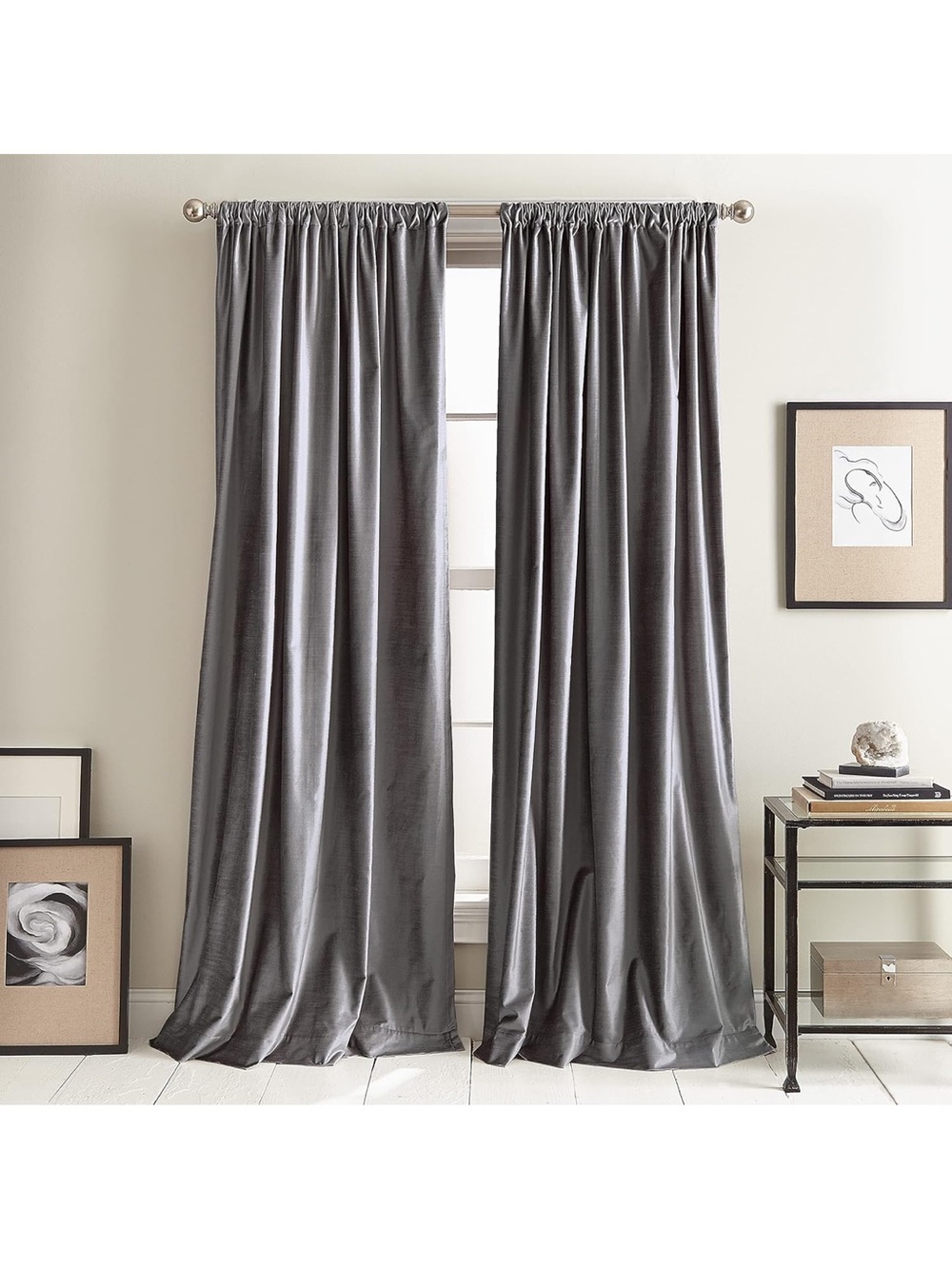 New DKNY Modern Knotted Velvet 96” Charcoal Panels x2